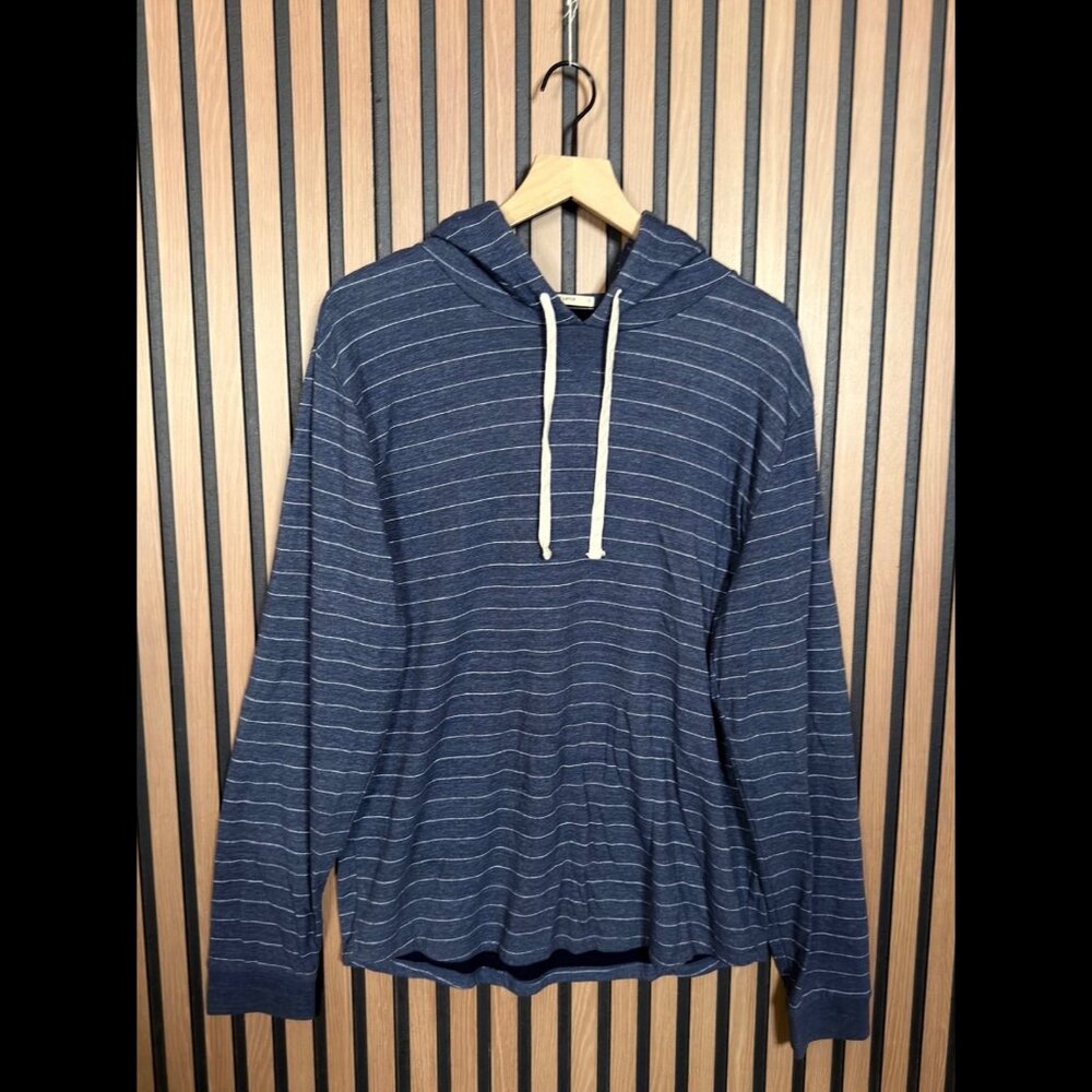 Marine Layer Sweater Large Mens Blue Striped Pullover Sweatshirt Hooded Cotton